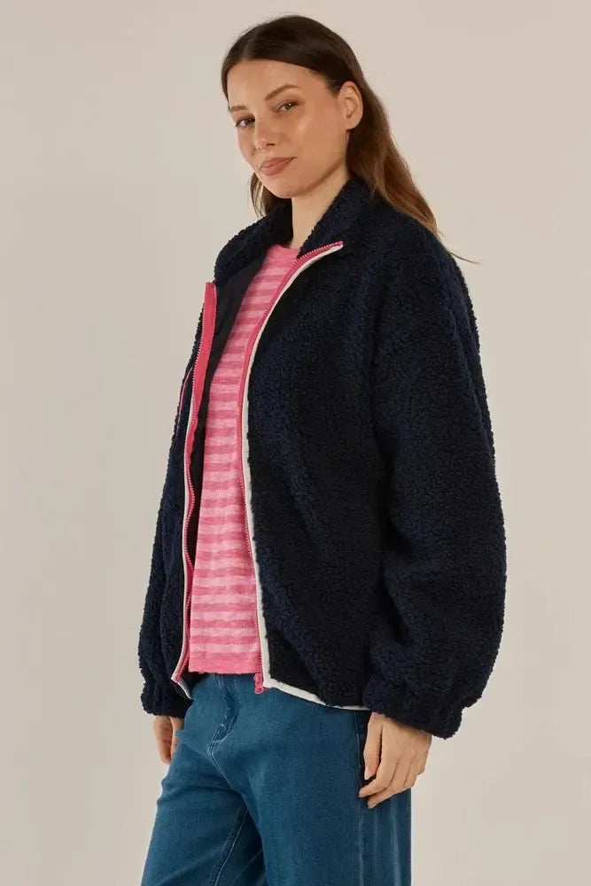 Jayne Fleece Jacket - Navy/White-Jackets, Coats & Vests-Betty Basics-The Bay Room