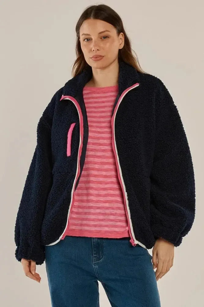 Jayne Fleece Jacket - Navy/White-Jackets, Coats & Vests-Betty Basics-The Bay Room