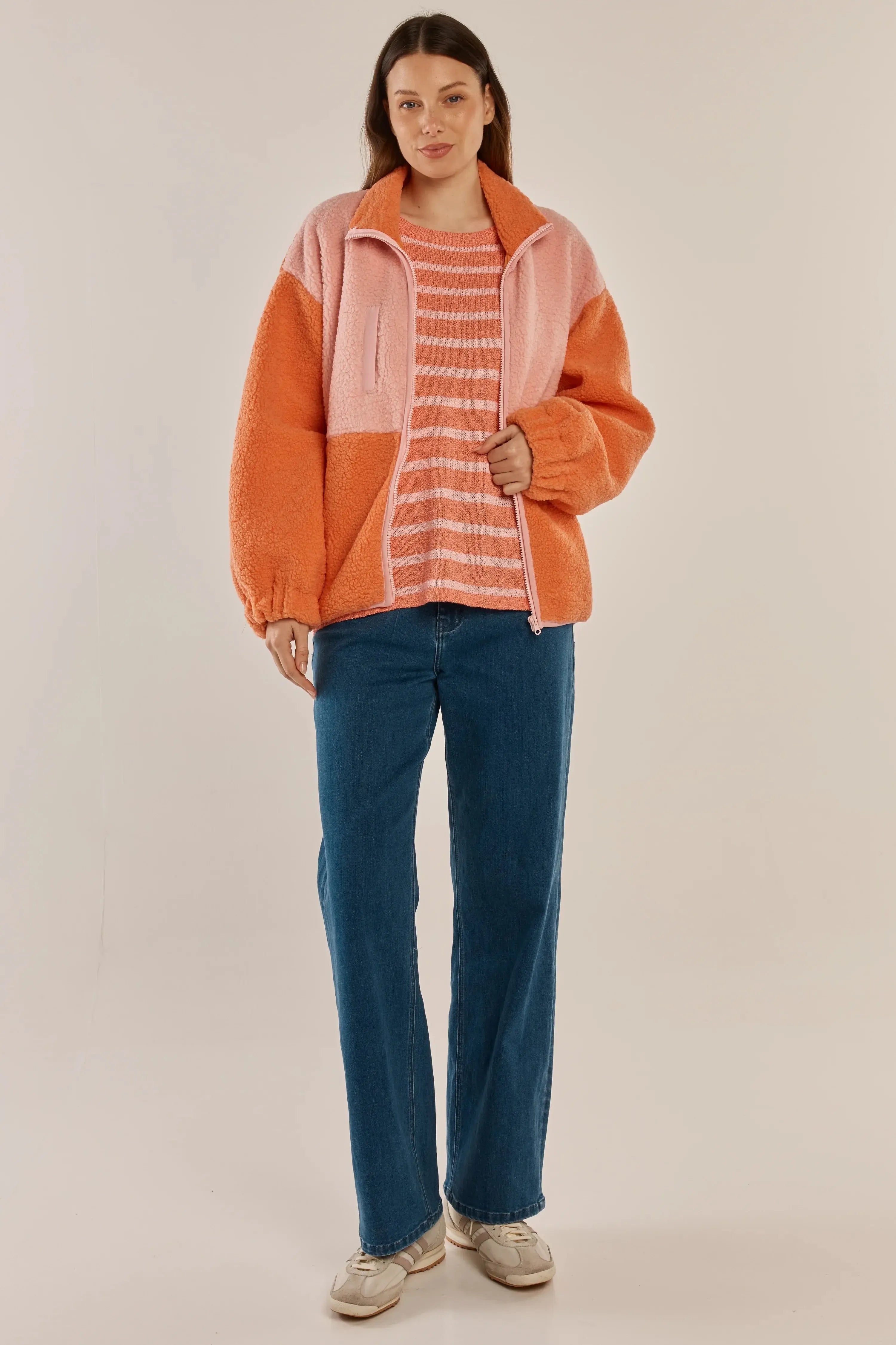 Jayne Fleece Jacket - Pink/Orange-Jackets, Coats & Vests-Betty Basics-The Bay Room