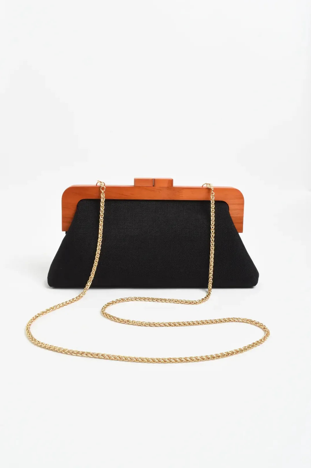 Jessie Textured Weave Timber Frame Clutch - Black-Bags & Clutches-Adorne-The Bay Room