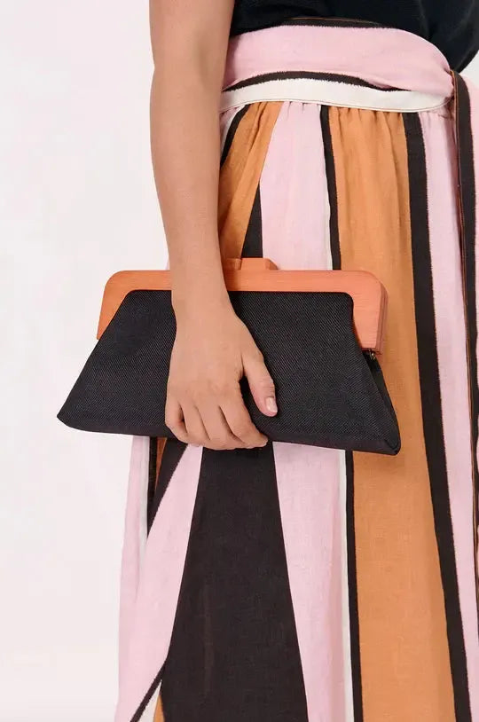 Jessie Textured Weave Timber Frame Clutch - Black-Bags & Clutches-Adorne-The Bay Room