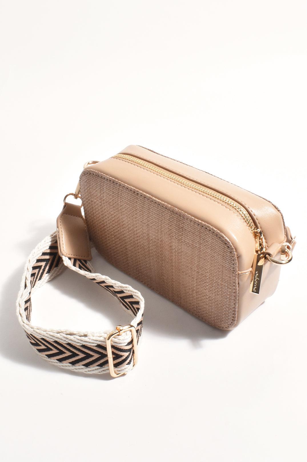 Joey Woven Face Camera Bag - Mocha/Natural-Bags & Clutches-Adorne-The Bay Room