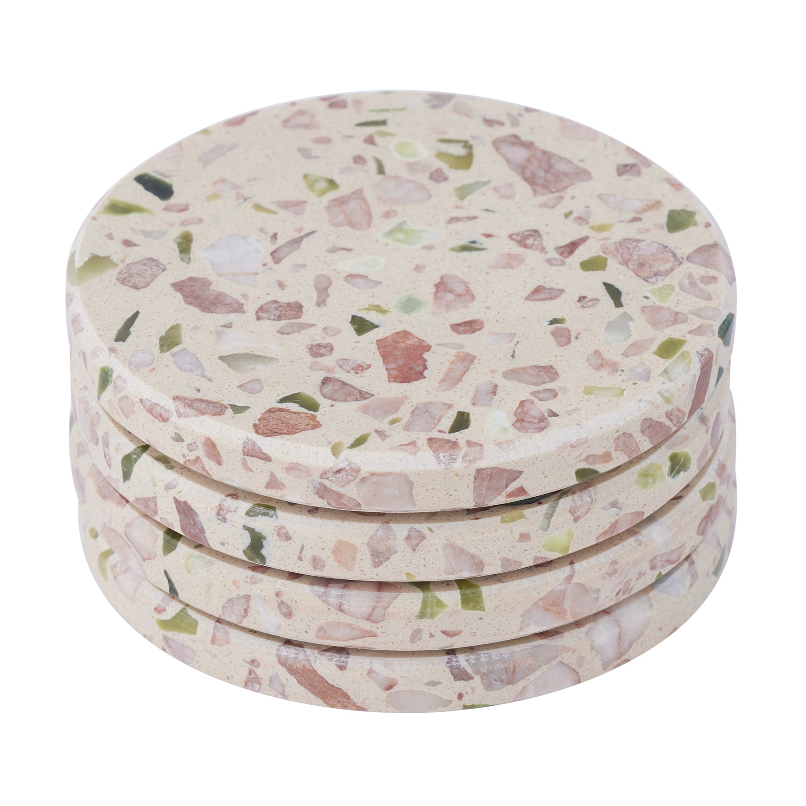 Jolie Set/4 Terrazzo Coasters 10cm Pink/Green-Dining & Entertaining-Coast To Coast Home-The Bay Room