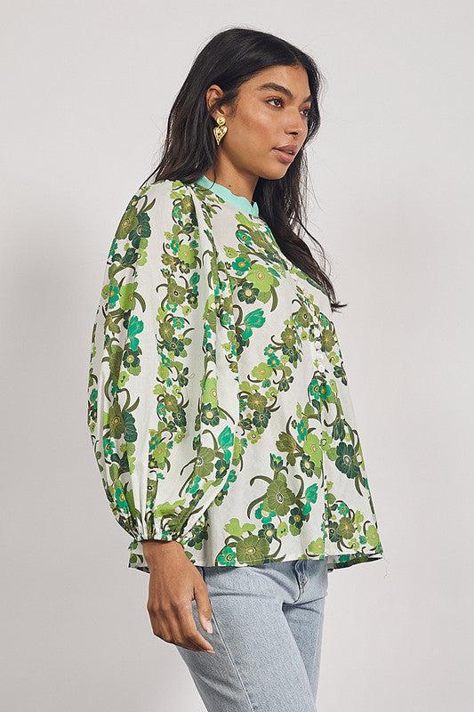 Jungle Floral Blouse in Green-Tops-Bohemian Traders-The Bay Room