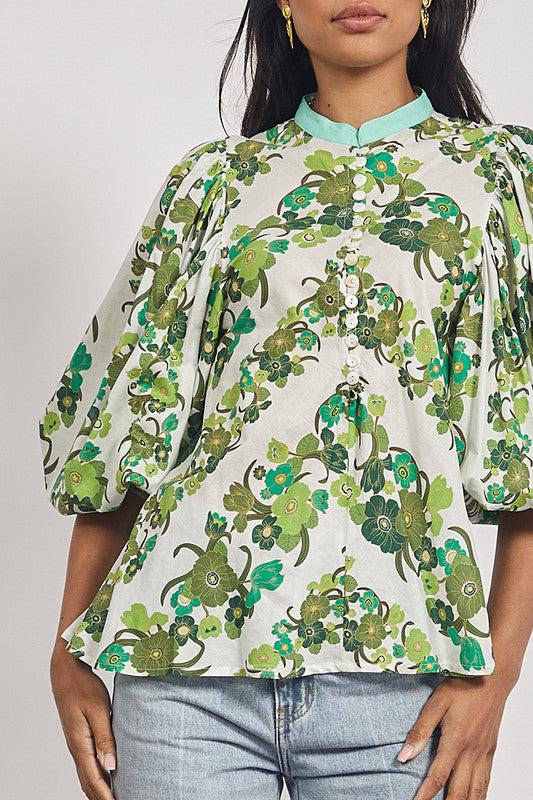 Jungle Floral Blouse in Green-Tops-Bohemian Traders-The Bay Room