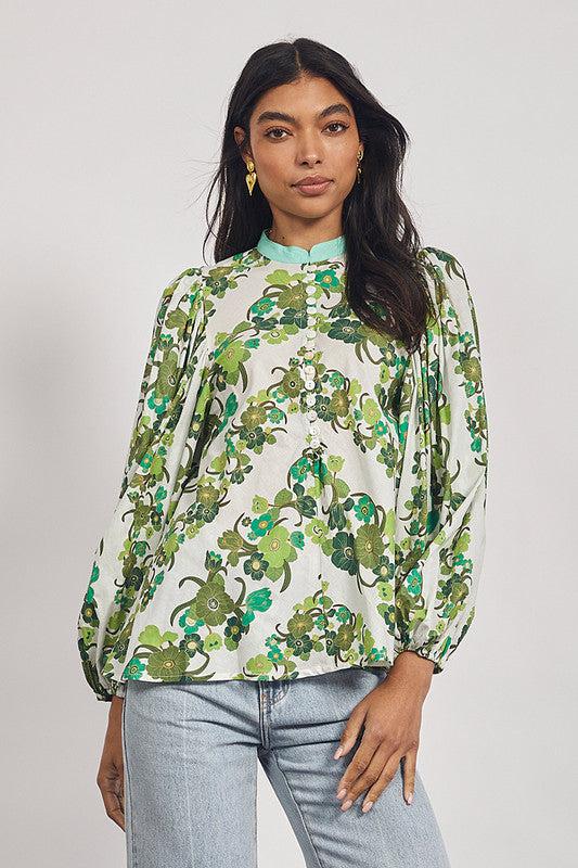 Jungle Floral Blouse in Green-Tops-Bohemian Traders-The Bay Room