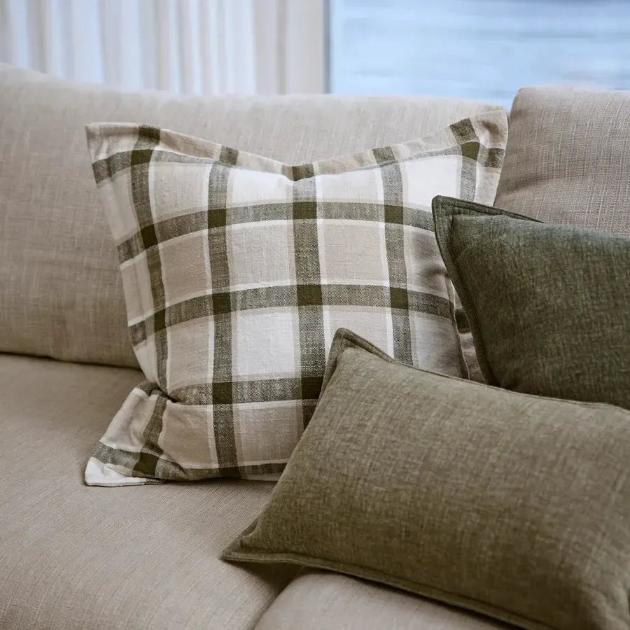 Keaton Green Slub Check Cushion 50x50cm-Soft Furnishings-Madras Link-The Bay Room