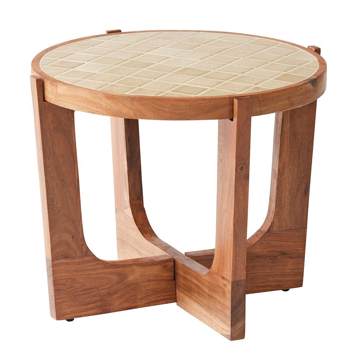Kendall Tile/Wood Side Table 50x40cm Natural-Furniture-Coast To Coast Home-The Bay Room