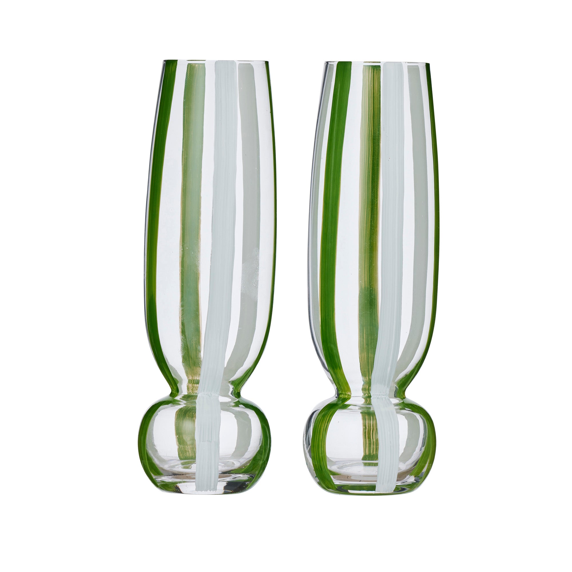 Kimi Set/2 Glass Flute 5x19.5cm Green/White-Dining & Entertaining-Coast To Coast Home-The Bay Room