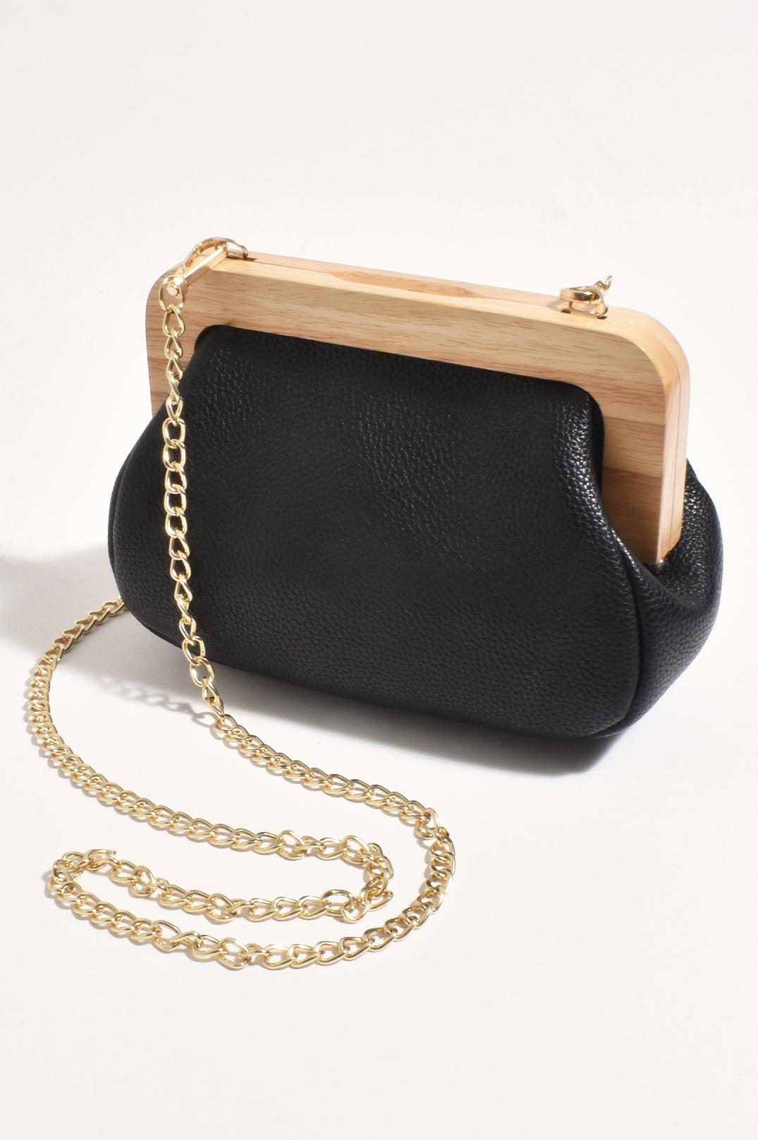 Kimmi Timber Frame Clutch - Black-Bags & Clutches-Adorne-The Bay Room