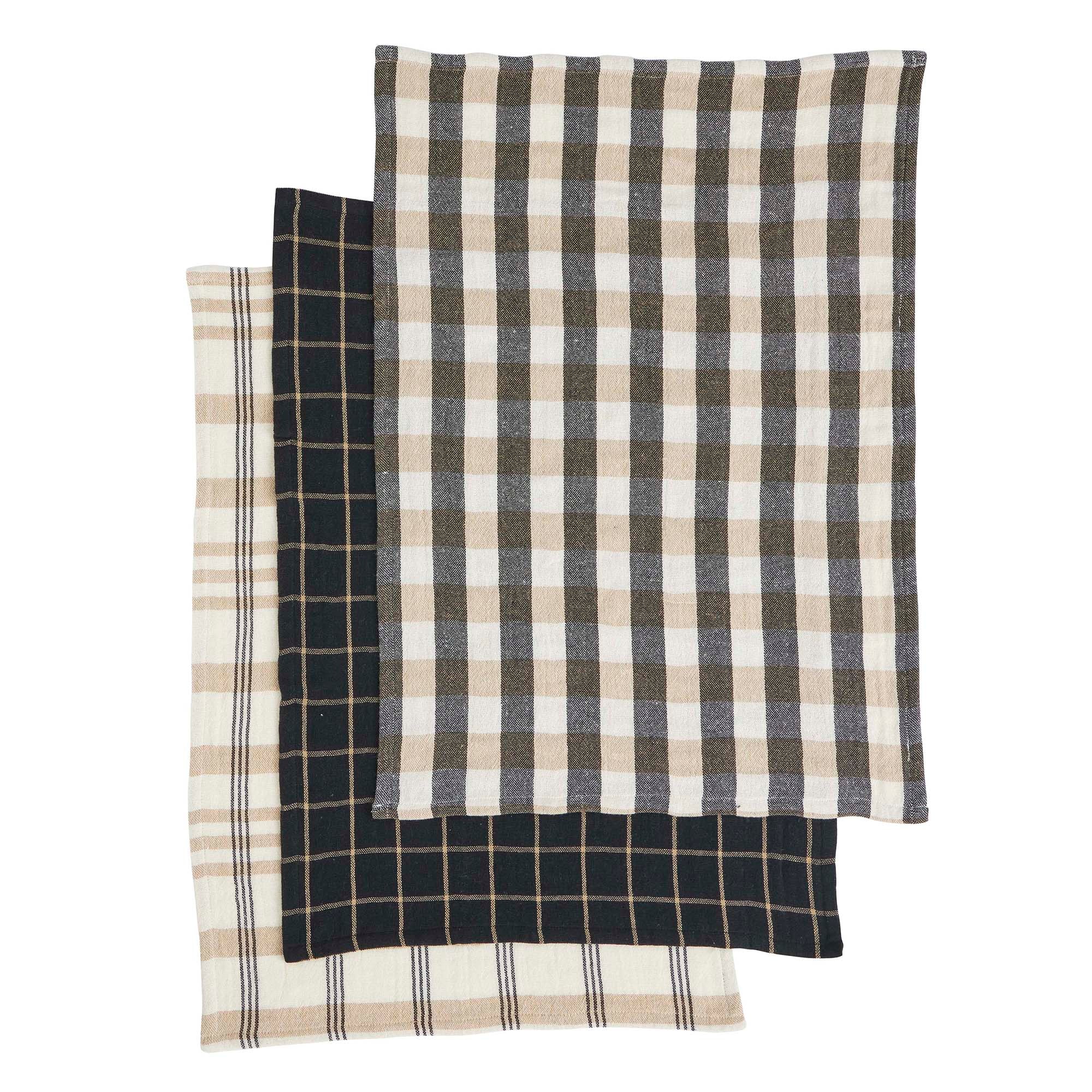 Kit Set/3 Recycled Cotton Tea Towel 50x70cm Black-Kitchenware-Coast To Coast Home-The Bay Room