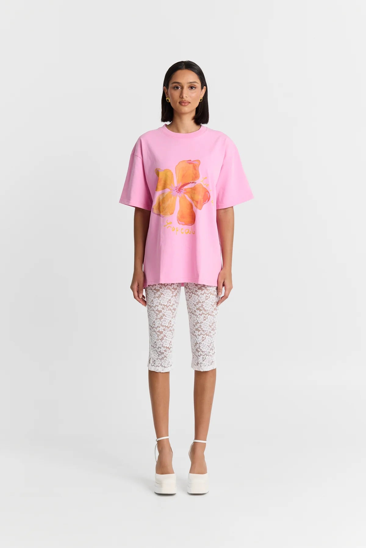 Le Fleur Tropical Oversize Tee - Baby Pink & Floral