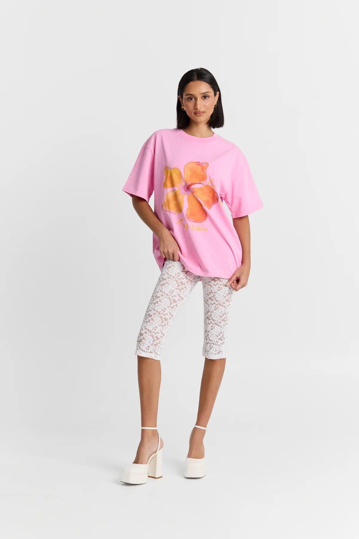 Le Fleur Tropical Oversize Tee - Baby Pink & Floral