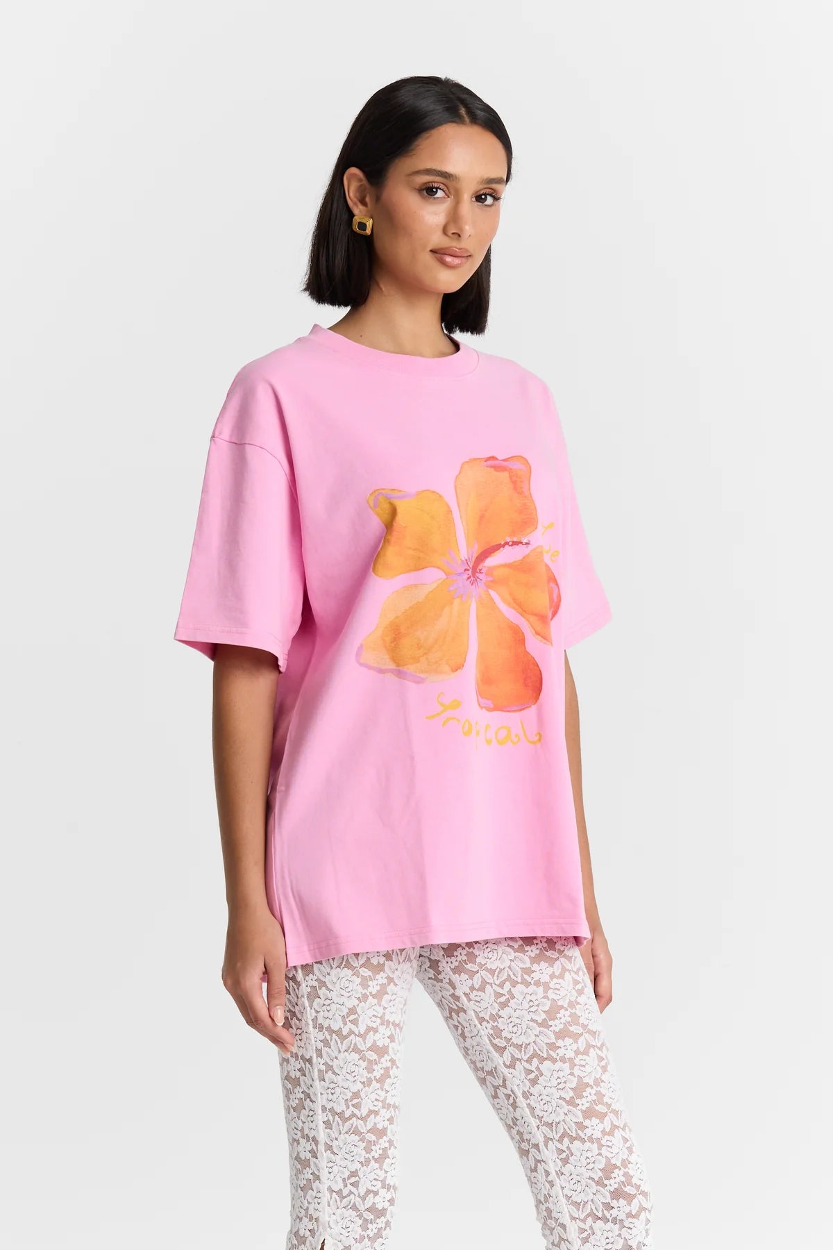 Le Fleur Tropical Oversize Tee - Baby Pink & Floral