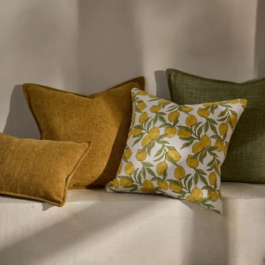 Lemon Block Print Cushion 50x50cm-Soft Furnishings-Madras Link-The Bay Room