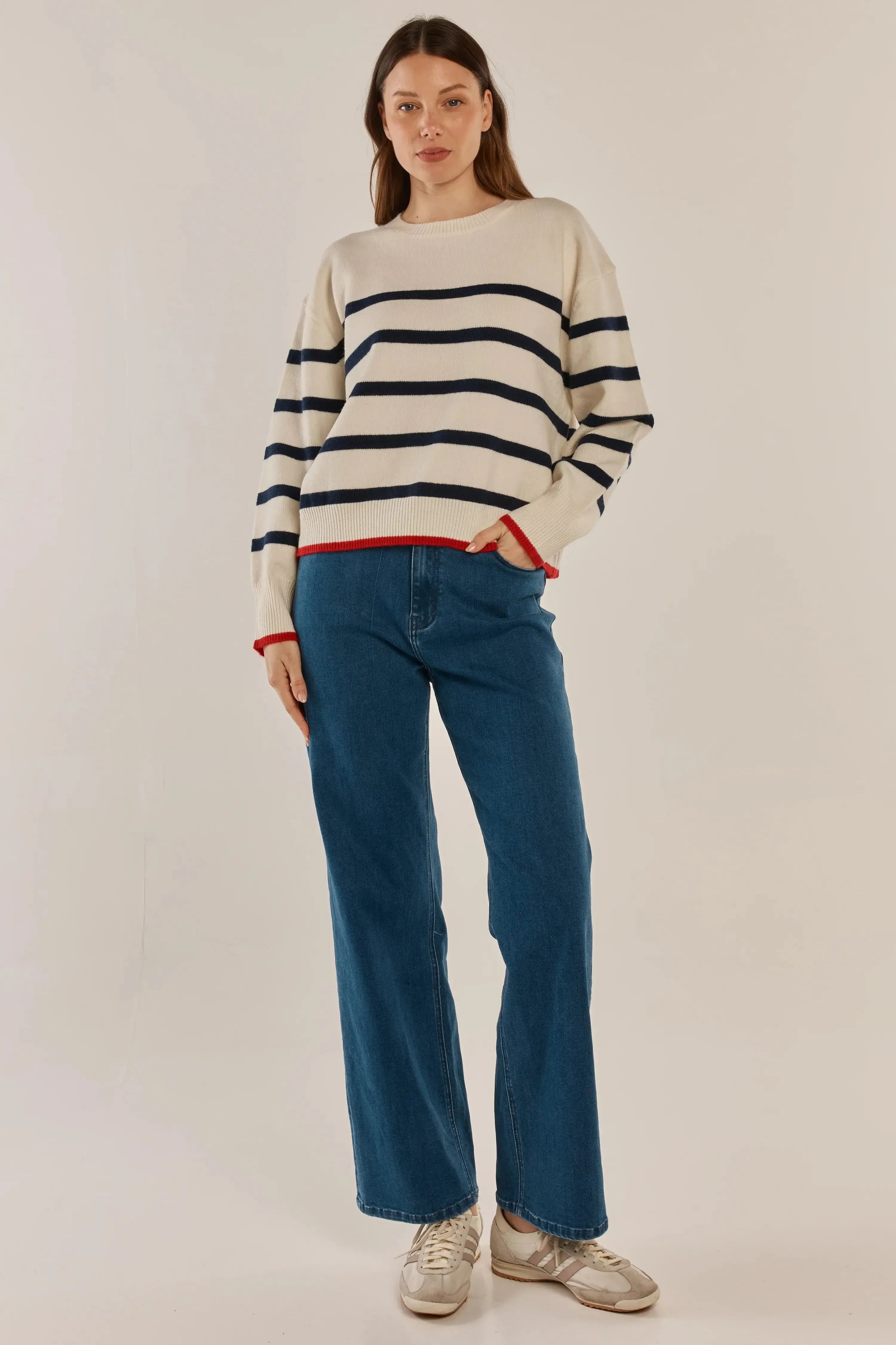 Leonie Knit Sweater - Navy/Off-White Stripe-Knitwear & Jumpers-Betty Basics-The Bay Room