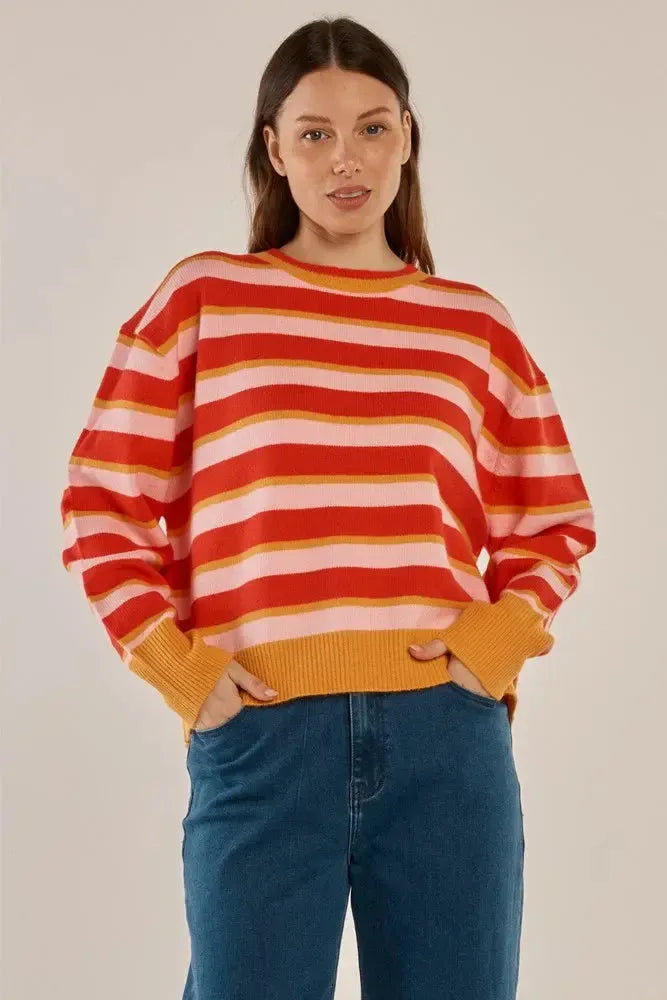 Leonie Knit Sweater - Red/Pink Stripe-Knitwear & Jumpers-Betty Basics-The Bay Room