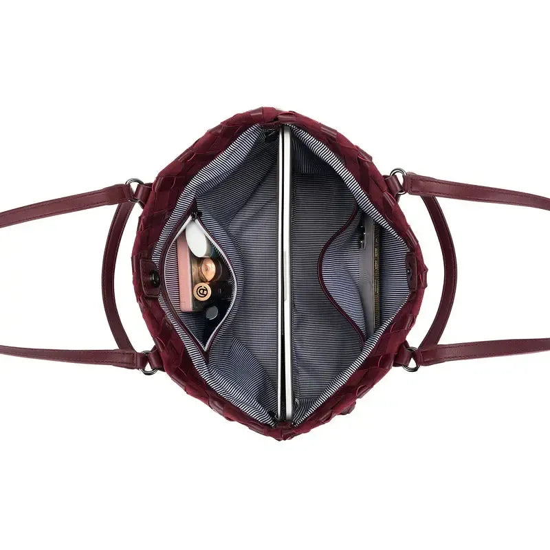 Lexington Burgundy 3 Piece Woven Handbag Tote-Bags & Clutches-Black Caviar Designs-The Bay Room