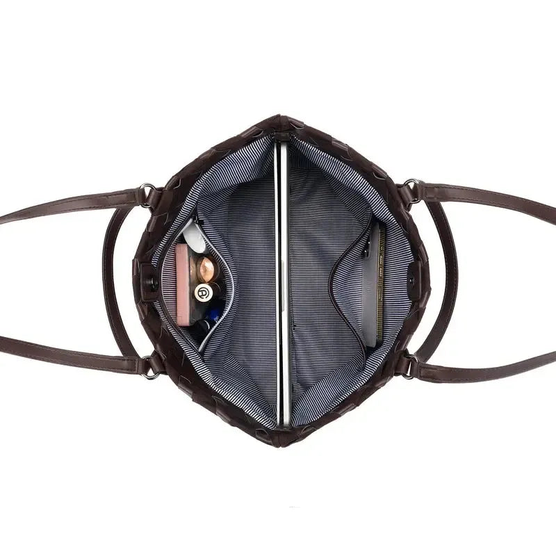 Lexington Cocoa 3 Piece Woven Handbag Tote-Bags & Clutches-Black Caviar Designs-The Bay Room
