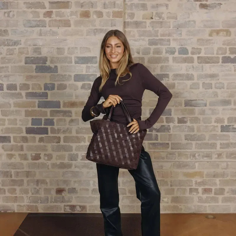 Lexington Cocoa 3 Piece Woven Handbag Tote-Bags & Clutches-Black Caviar Designs-The Bay Room