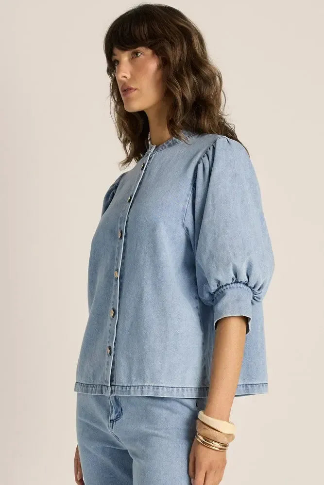 Lila Denim Balloon Shirt - Light Wash-Tops-Fate + Becker-The Bay Room