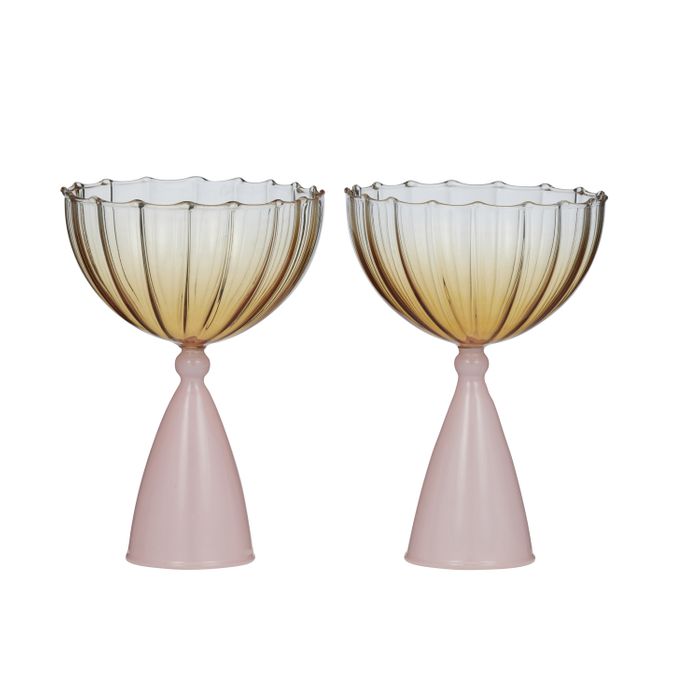 Lille Set/2 Cocktail Glass 10x14cm Amber/Pink-Dining & Entertaining-Coast To Coast Home-The Bay Room