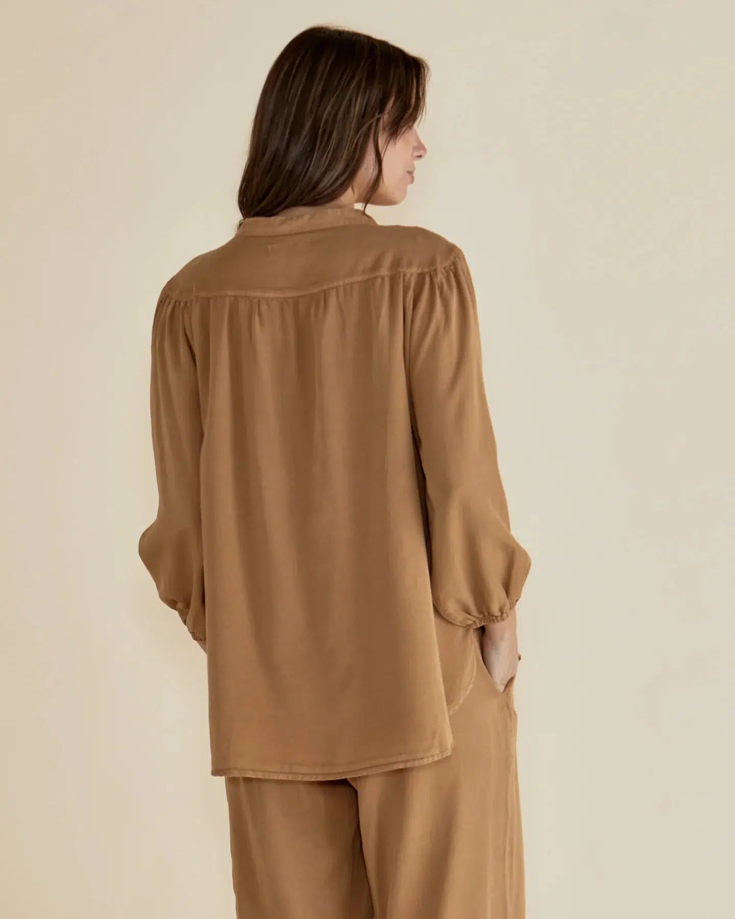 London Lyocell Blouse - Tan-Tops-Betty Basics-The Bay Room