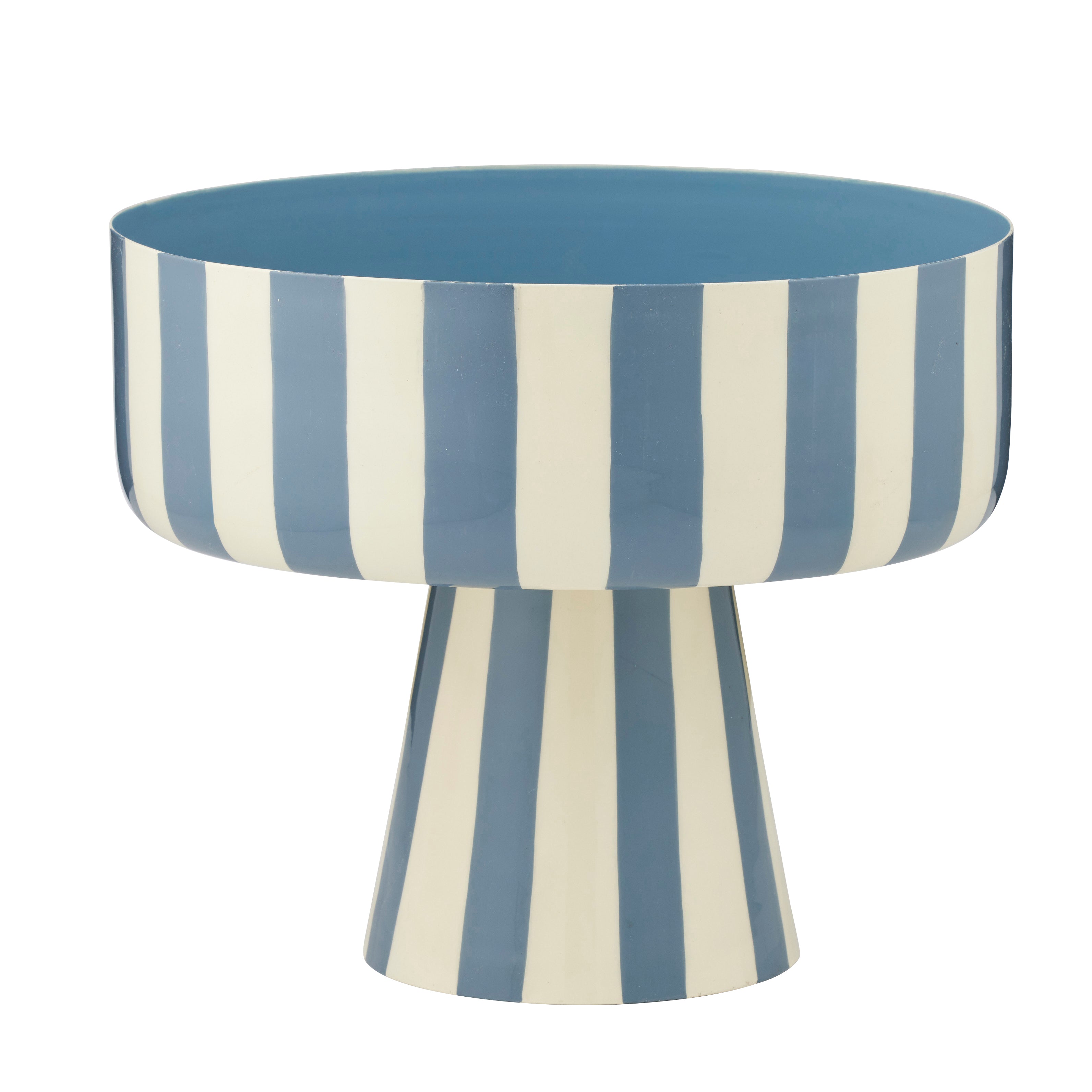 Lonsdale Metal Foot Bowl 30x25cm Ivory/Blue-Dining & Entertaining-Coast To Coast Home-The Bay Room