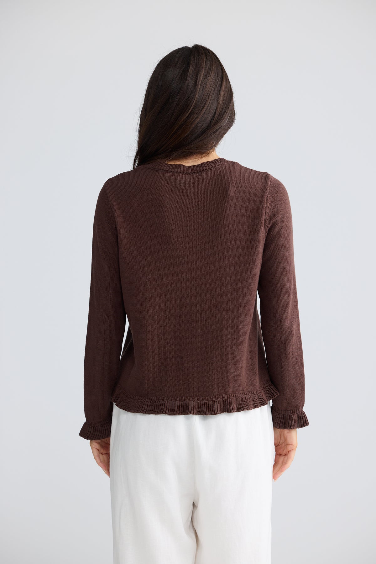 Lorrie Frill Cardi - Chocolate-Knitwear & Jumpers-Brave & True-The Bay Room