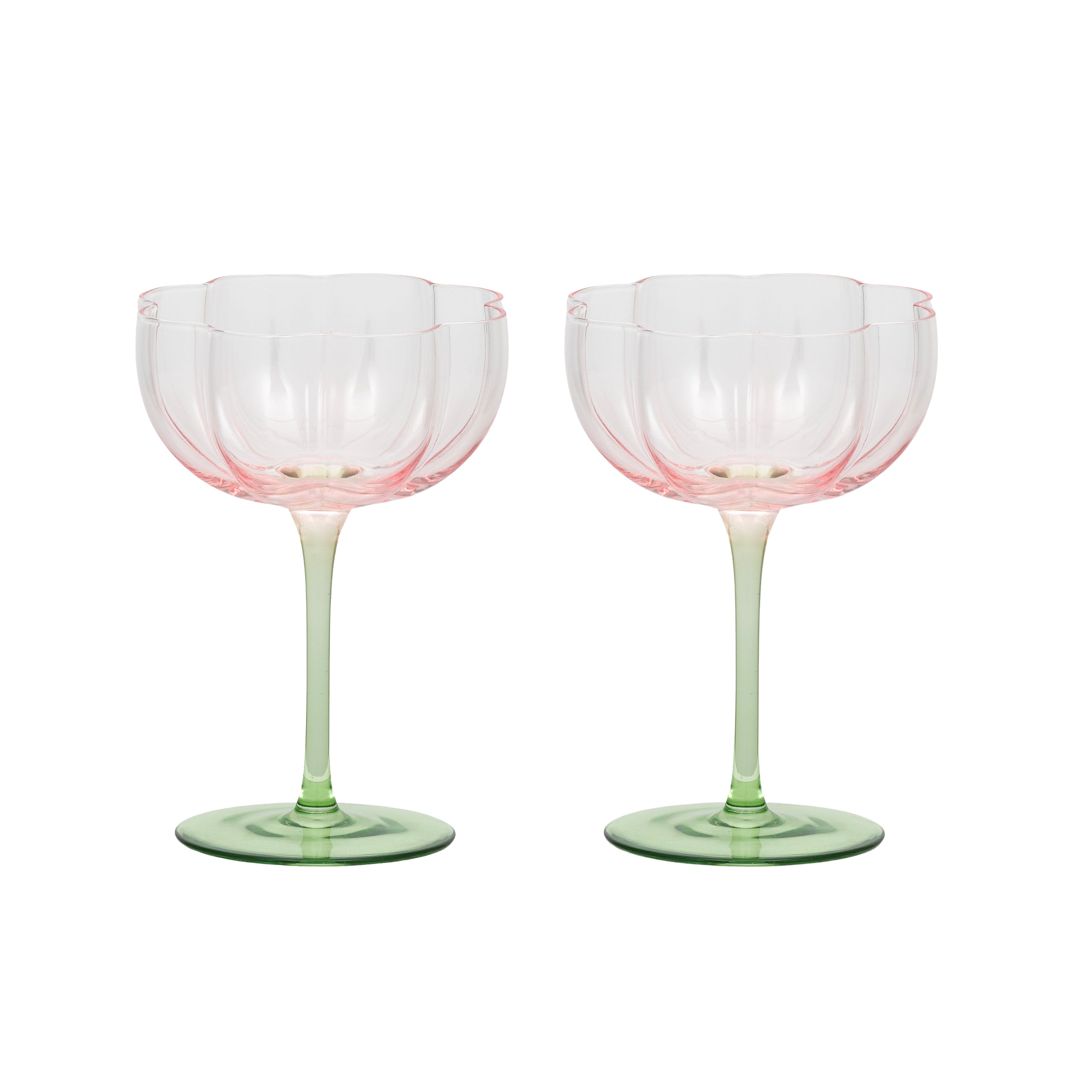 Lotti Set/2 Tulip Glass 11x15cm Pink/Green-Dining & Entertaining-Coast To Coast Home-The Bay Room