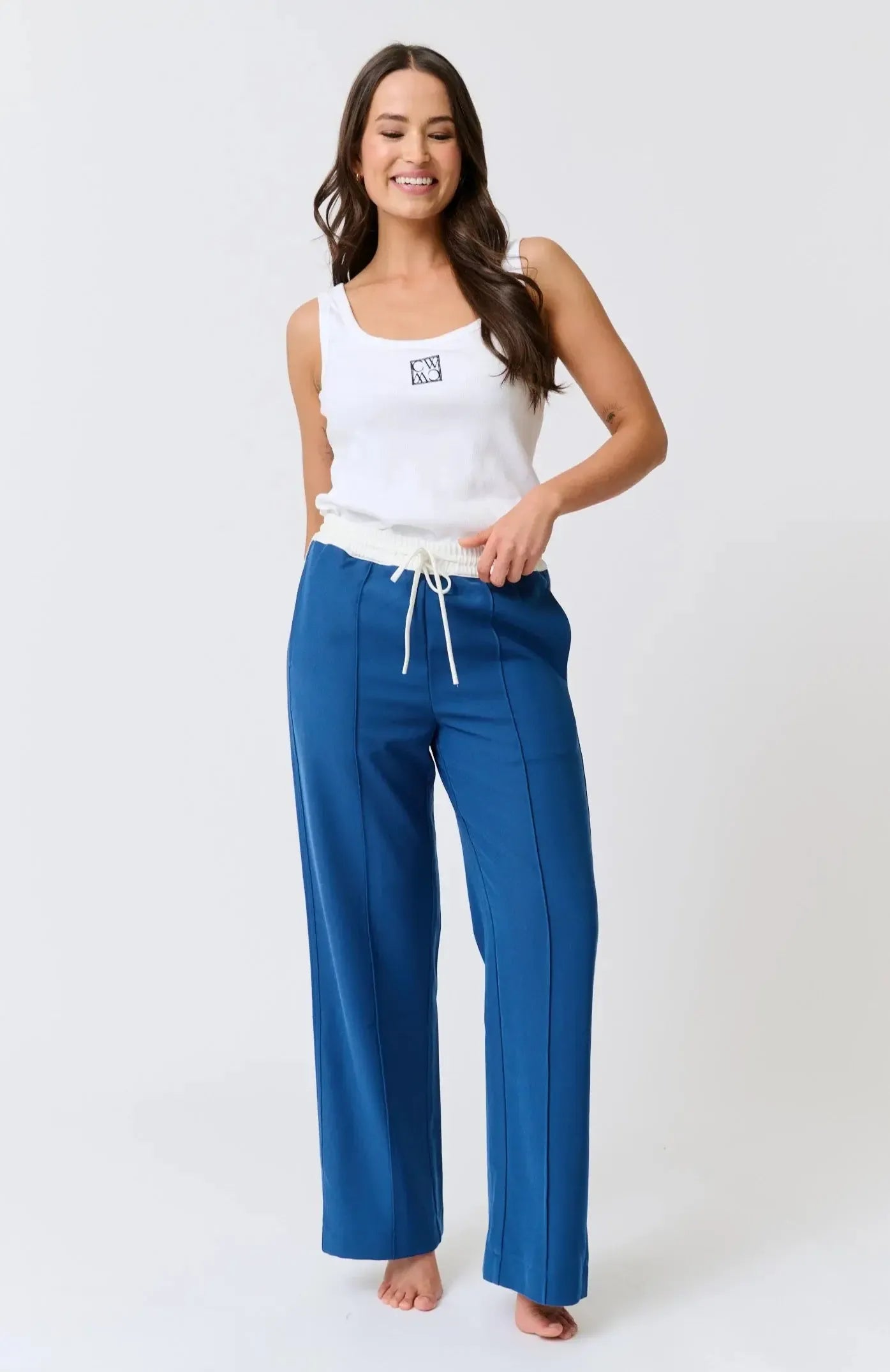Lottie Pant - Navy/White-Pants-Cartel & Willow-The Bay Room
