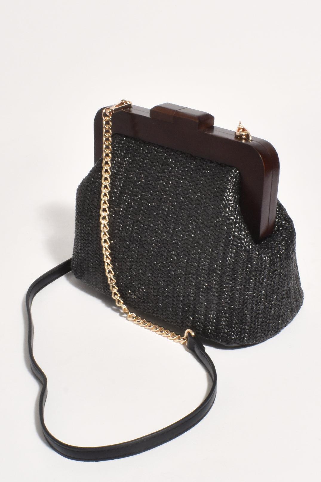 Lucinda Timber Frame Woven Clutch - Black-Bags & Clutches-Adorne-The Bay Room
