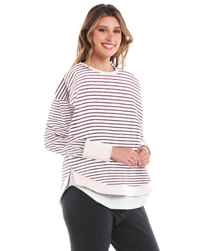 Lucy French Terry Sweat - Awning Stripe-Knitwear & Jumpers-Betty Basics-The Bay Room