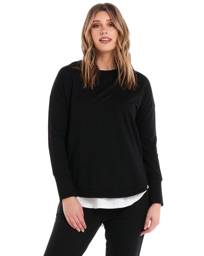 Lucy French Terry Sweat - Black-Knitwear & Jumpers-Betty Basics-The Bay Room