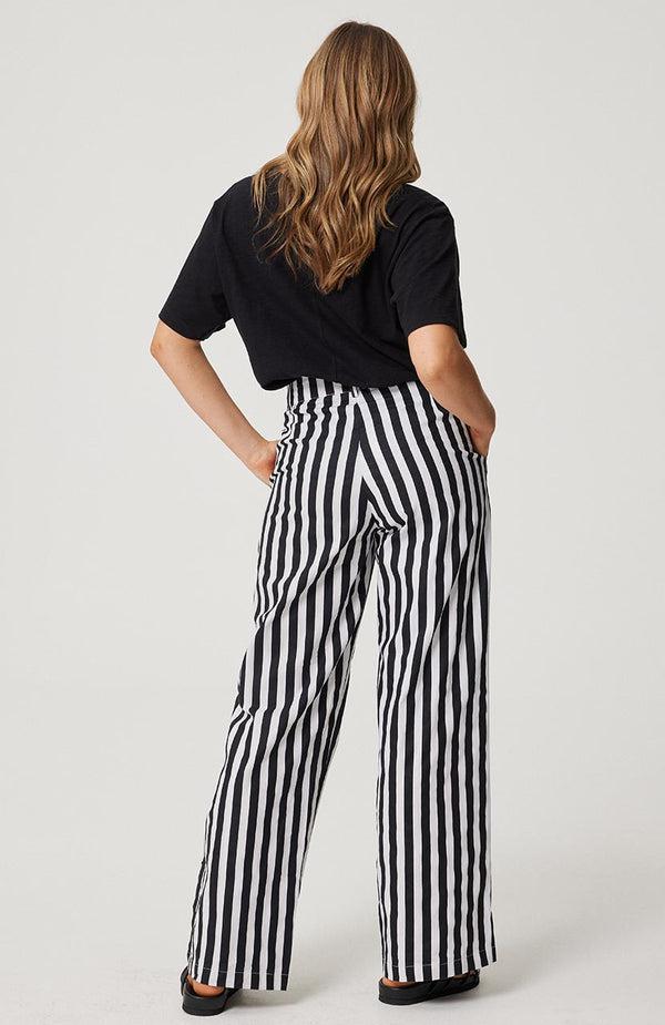 Lucy Trouser - Black/White Stripe-Pants-Cartel & Willow-The Bay Room
