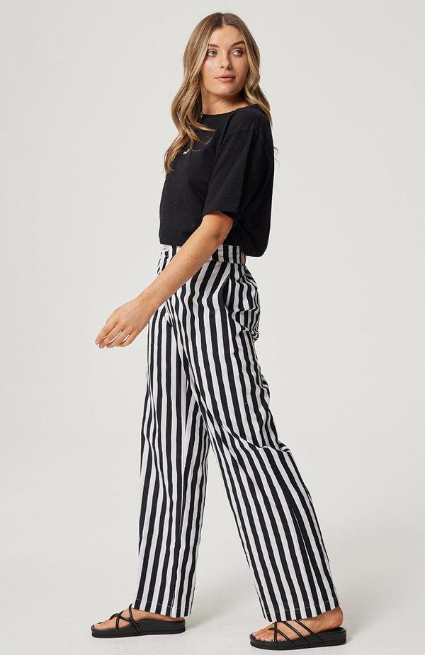 Lucy Trouser - Black/White Stripe-Pants-Cartel & Willow-The Bay Room