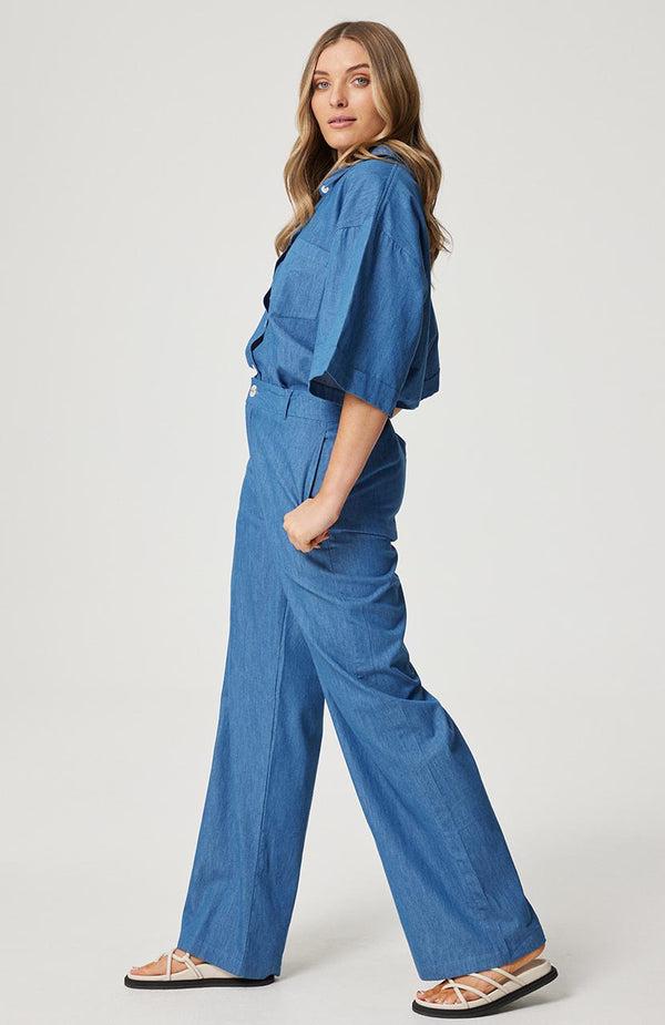 Lucy Trouser - Denim Chambray-Pants-Cartel & Willow-The Bay Room