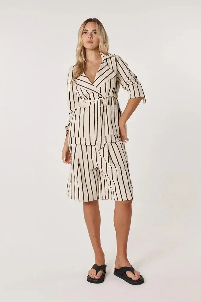 Luna Wrap Blazer - Cream/Black-Jackets, Coats & Vests-Fate + Becker-The Bay Room