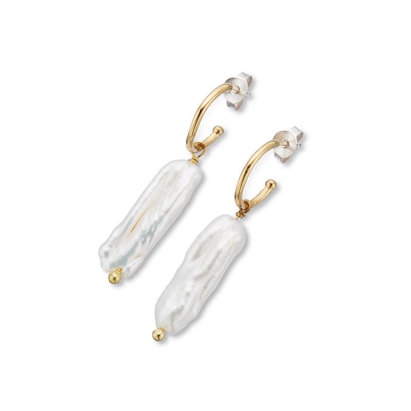 Lunar Pearl Drop Hoop Earrings-Jewellery-Palas-The Bay Room