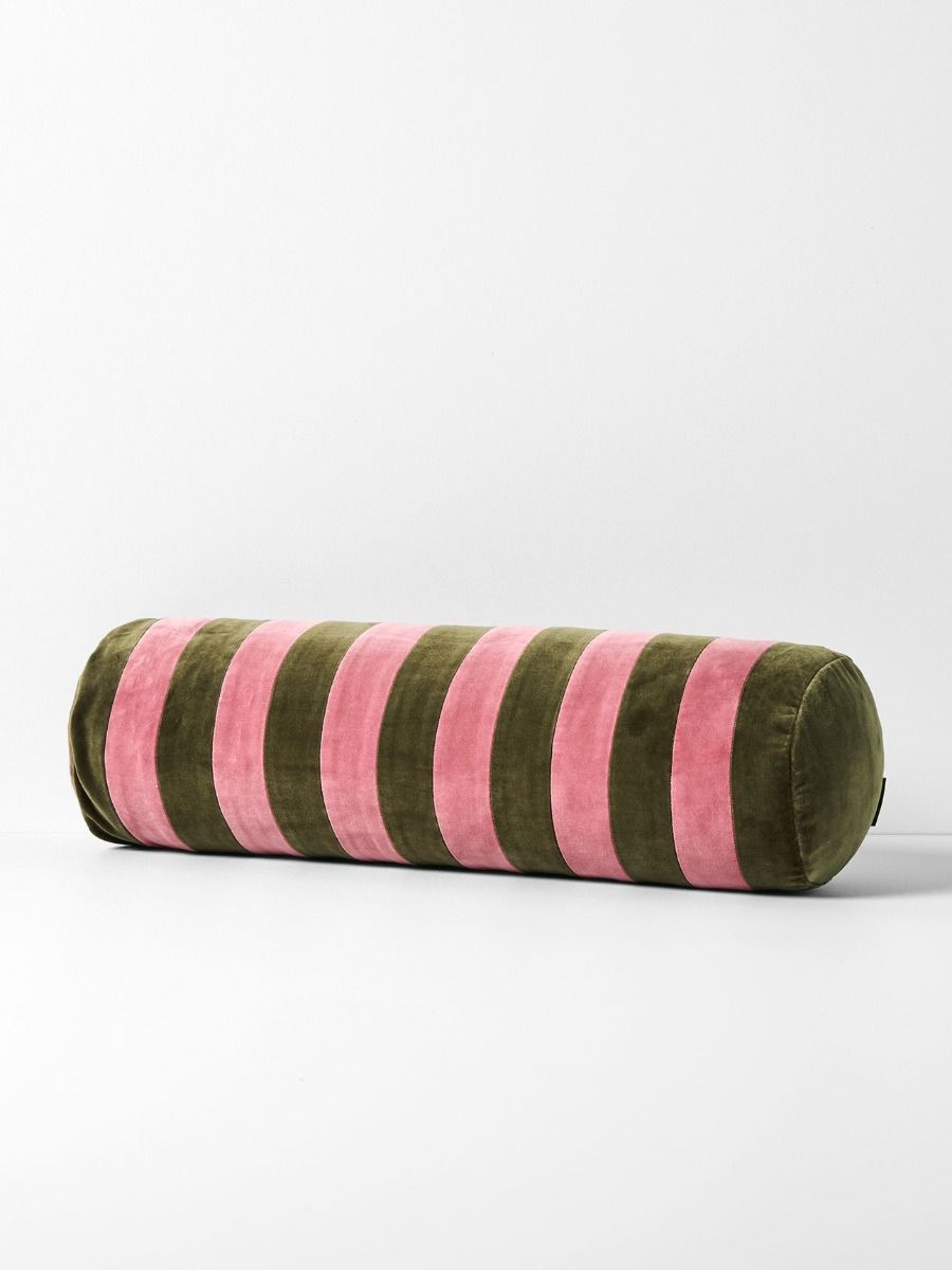 Luxury Velvet Striped Bolster in Orchid/Caper 18x60cm-Soft Furnishings-Aura Home-The Bay Room