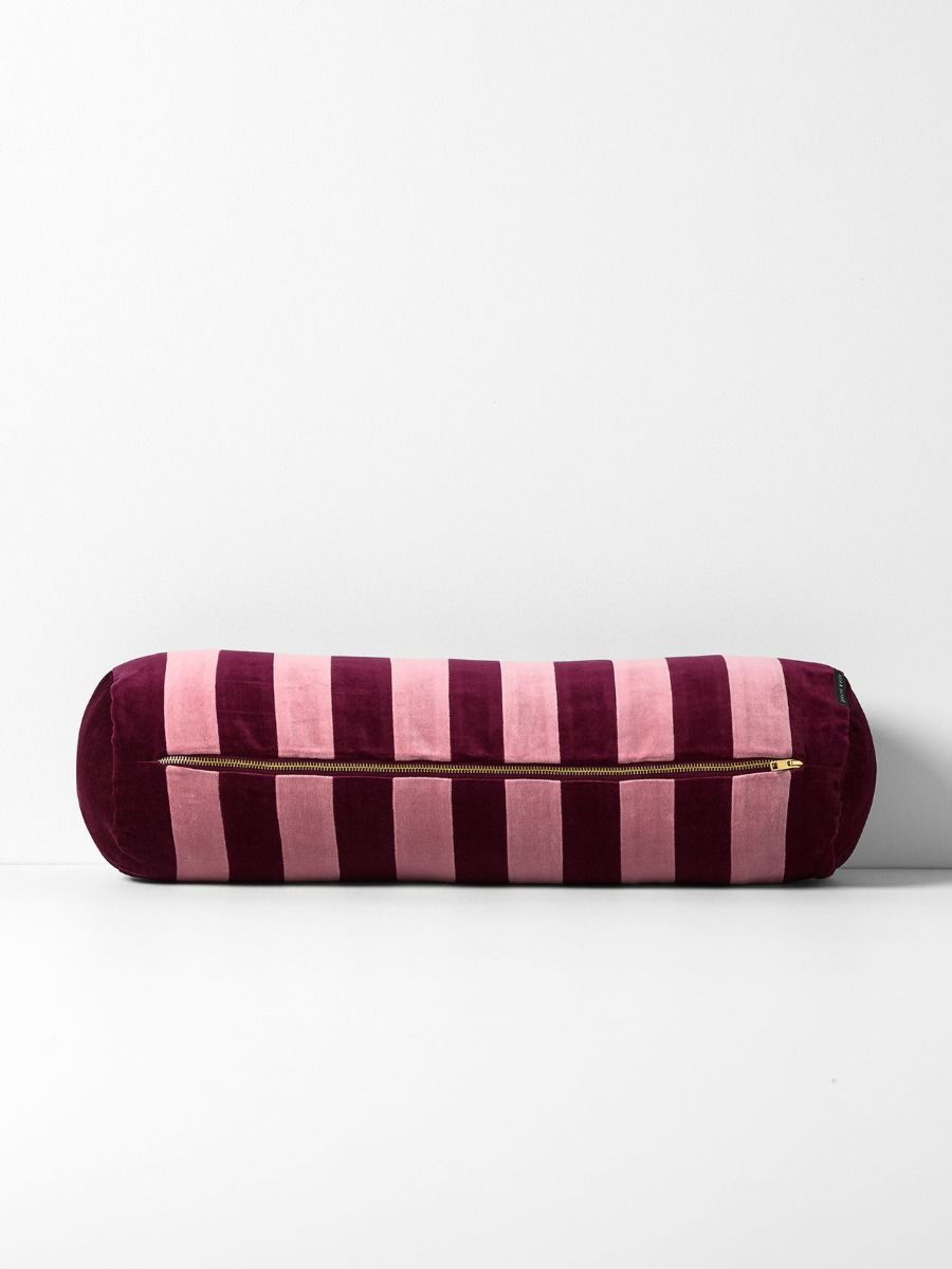 Luxury Velvet Striped Bolster in Orchid/Mulberry 18x60cm-Soft Furnishings-Aura Home-The Bay Room