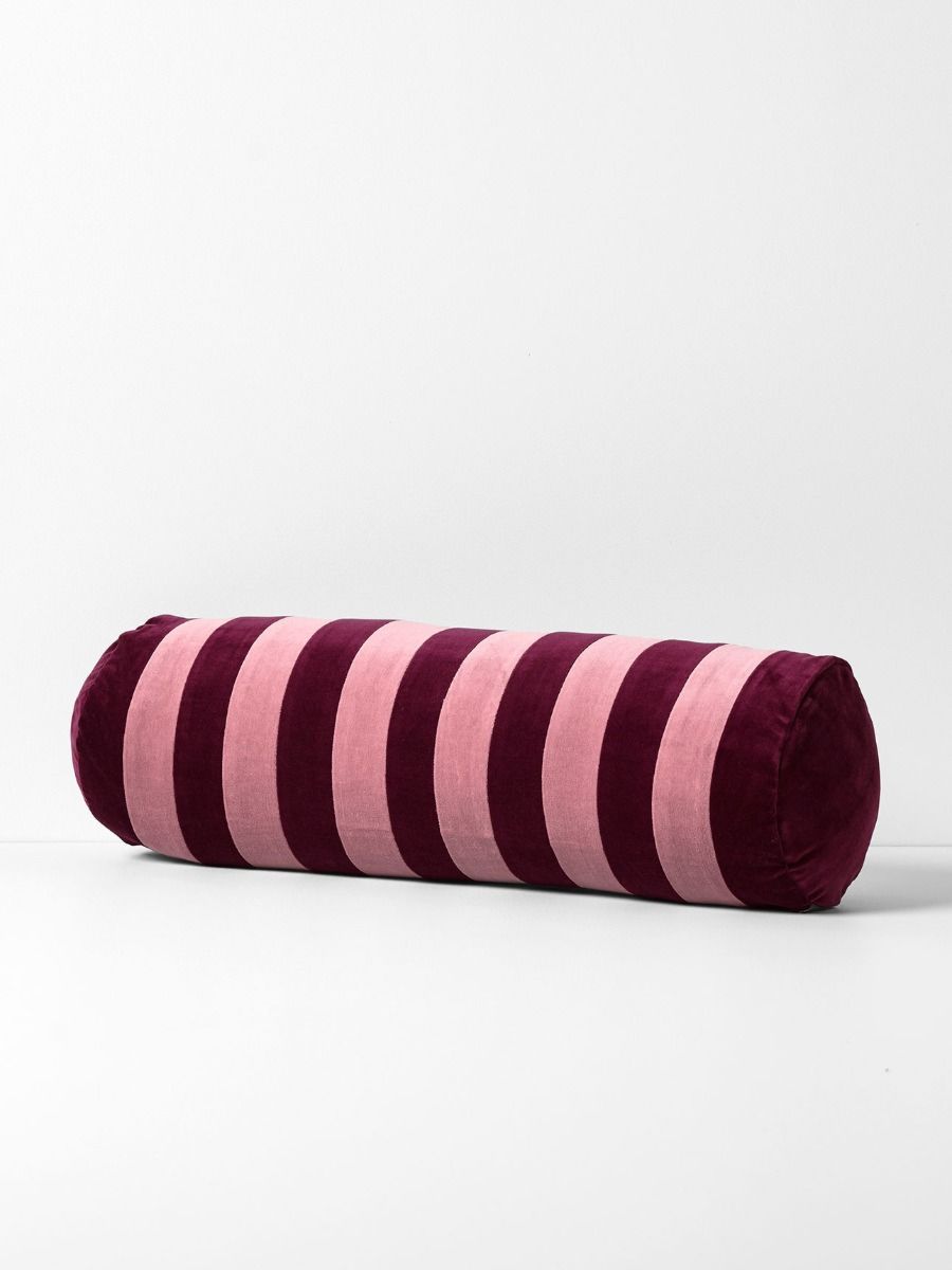 Luxury Velvet Striped Bolster in Orchid/Mulberry 18x60cm-Soft Furnishings-Aura Home-The Bay Room
