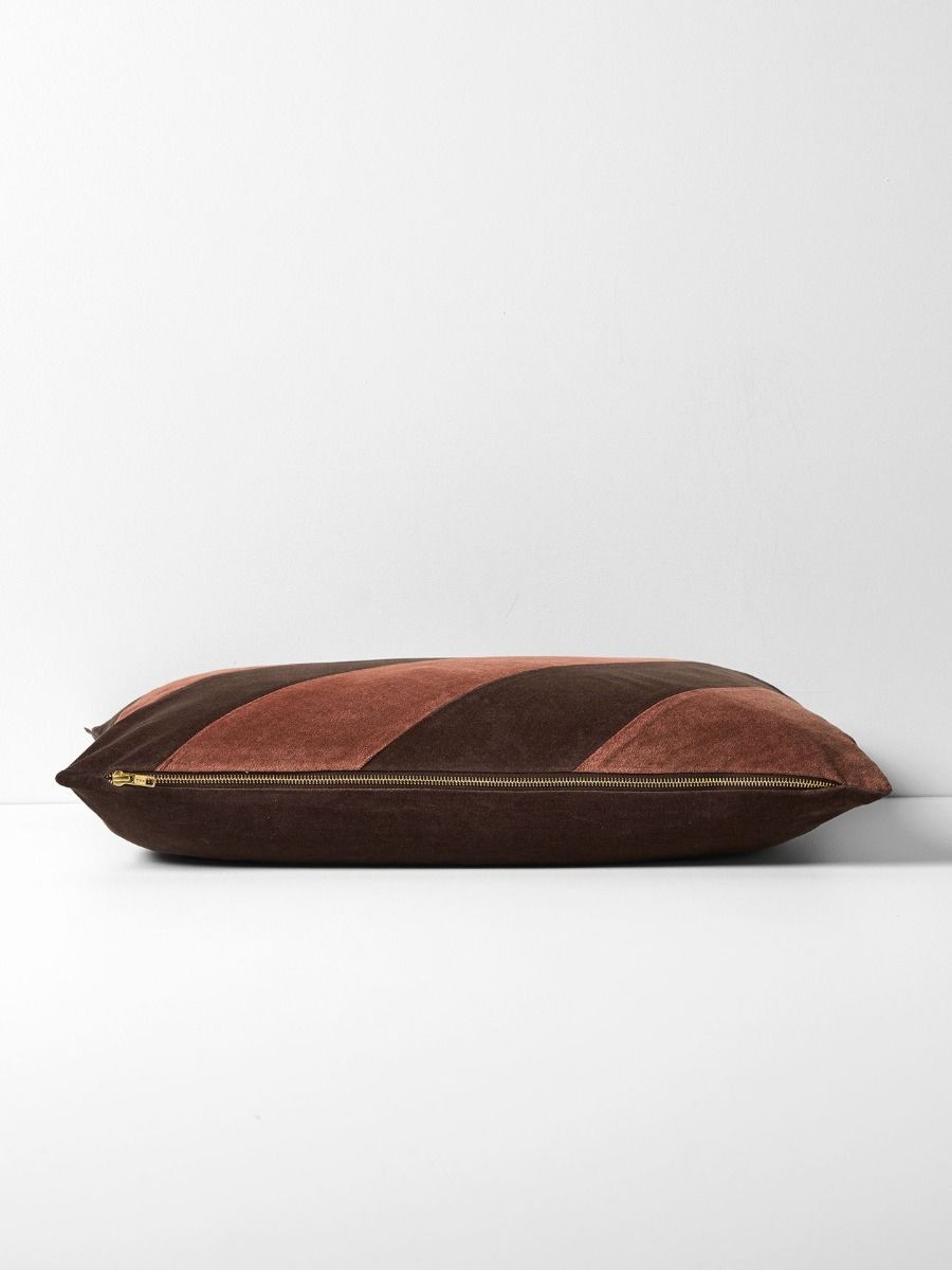 Luxury Velvet Striped Cushion in Chocolate /Clove 40x60cm-Soft Furnishings-Aura Home-The Bay Room