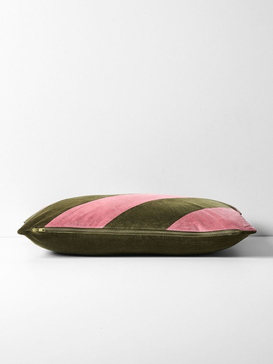 Luxury Velvet Striped Cushion in Orchid/Caper 40x60cm-Soft Furnishings-Aura Home-The Bay Room