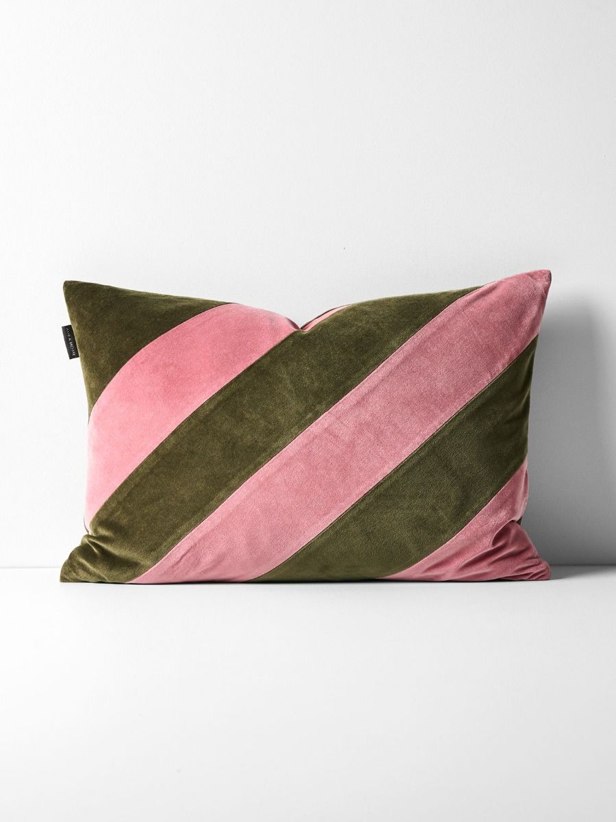 Luxury Velvet Striped Cushion in Orchid/Caper 40x60cm-Soft Furnishings-Aura Home-The Bay Room