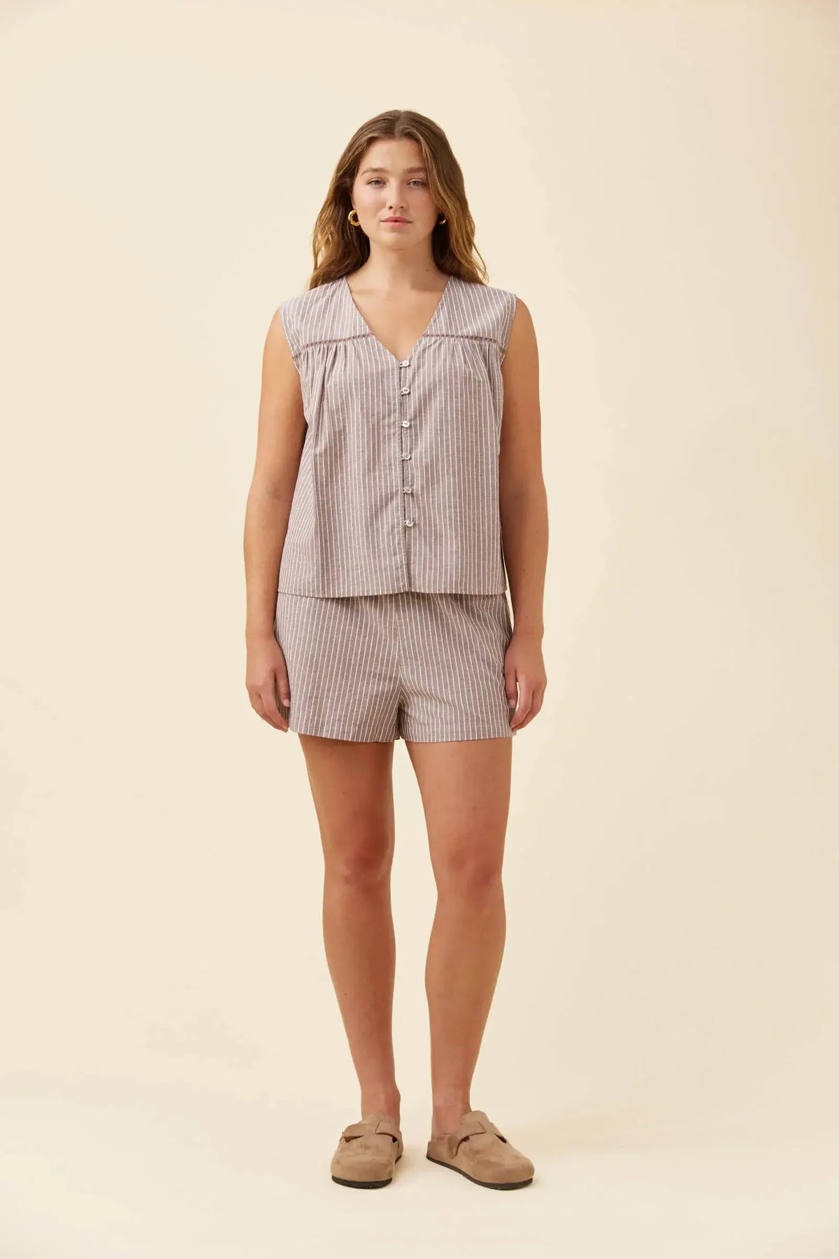 Lyndell Button Tank - Taupe-Tops-Isle Of Mine-The Bay Room