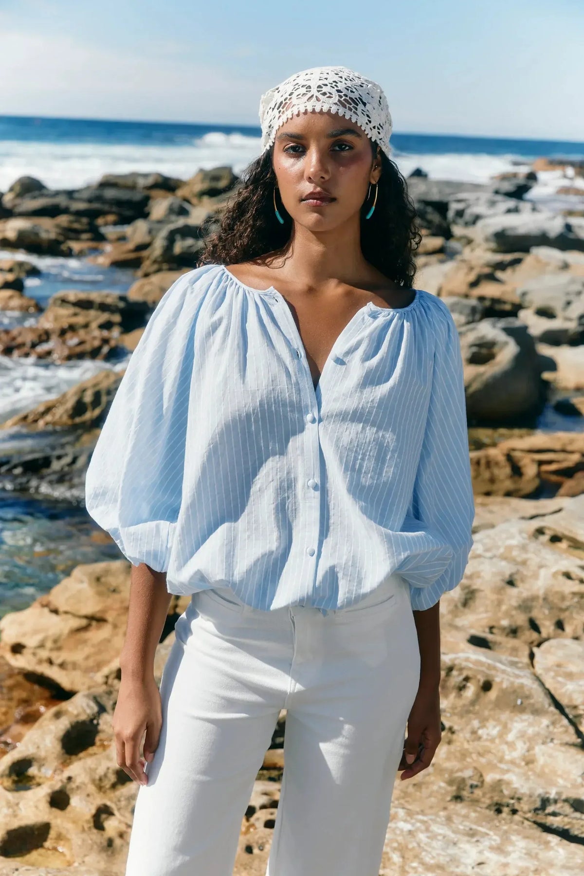 Lyndell Drawstring Top - Light Blue-Tops-Isle Of Mine-The Bay Room