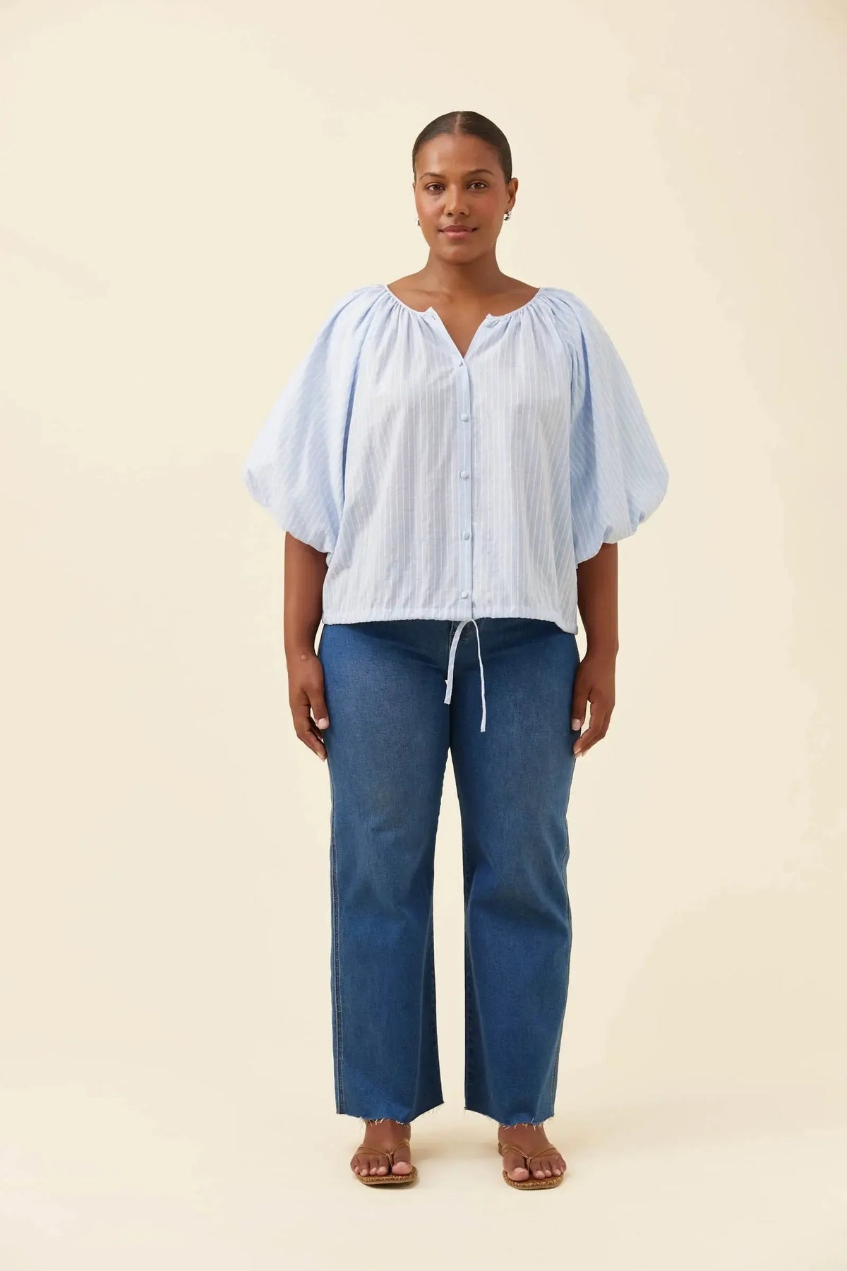 Lyndell Drawstring Top - Light Blue-Tops-Isle Of Mine-The Bay Room