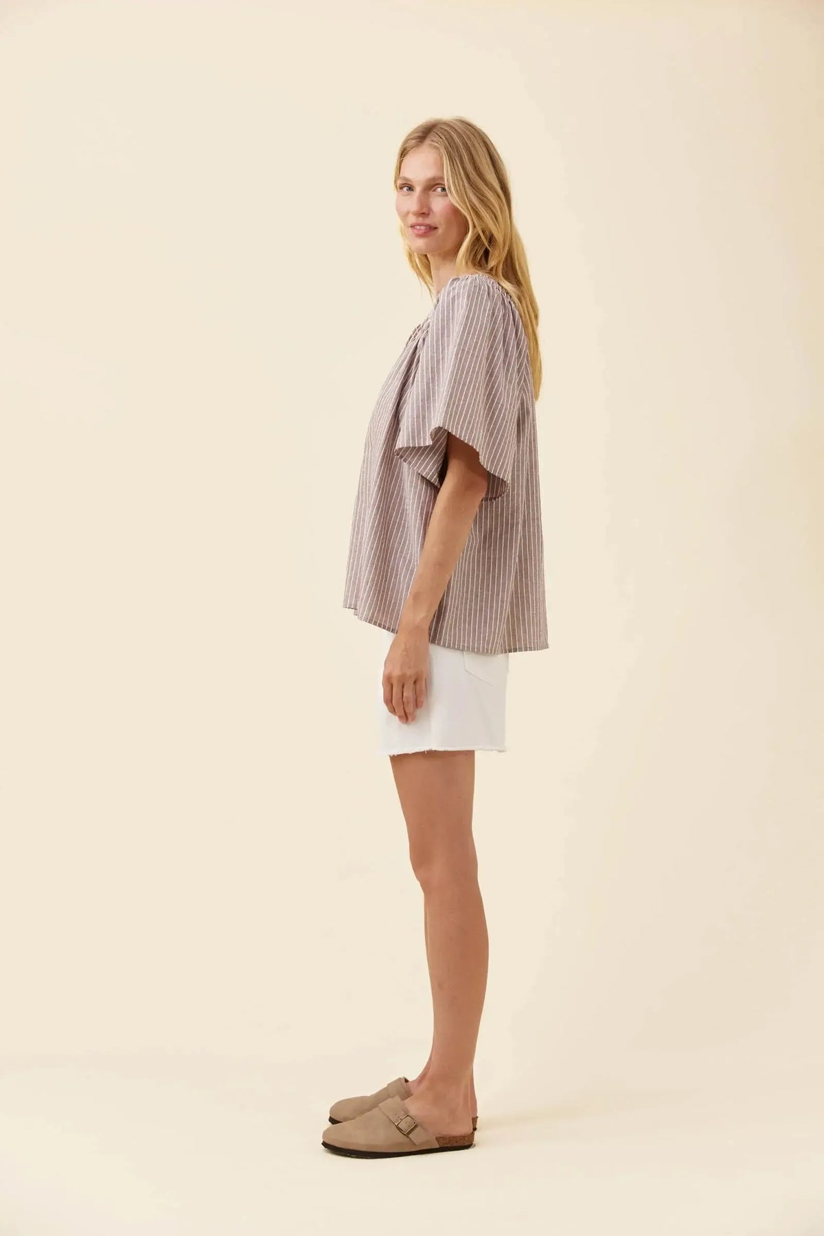 Lyndell Shirred Top - Taupe-Tops-Isle Of Mine-The Bay Room