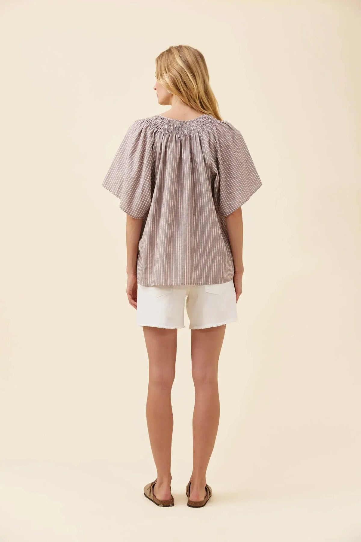 Lyndell Shirred Top - Taupe-Tops-Isle Of Mine-The Bay Room